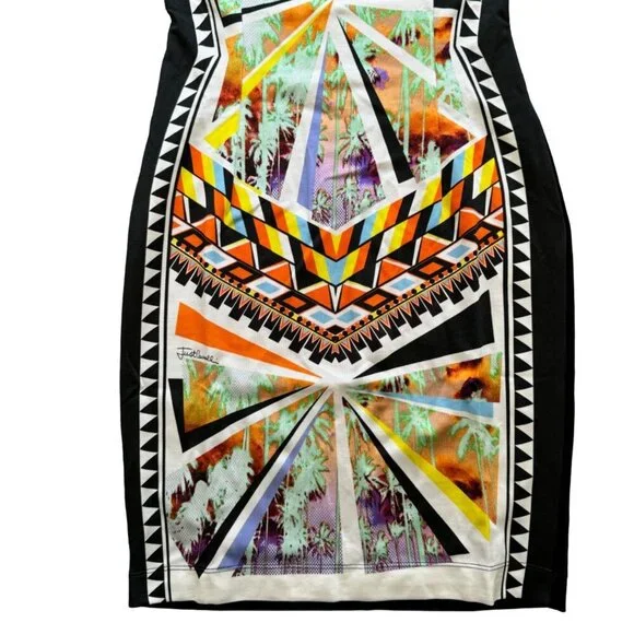NWT Just Cavalli Bodycon Graphic Print Palm Tree Knee Length Dress Size 42 - Picture 3 of 13